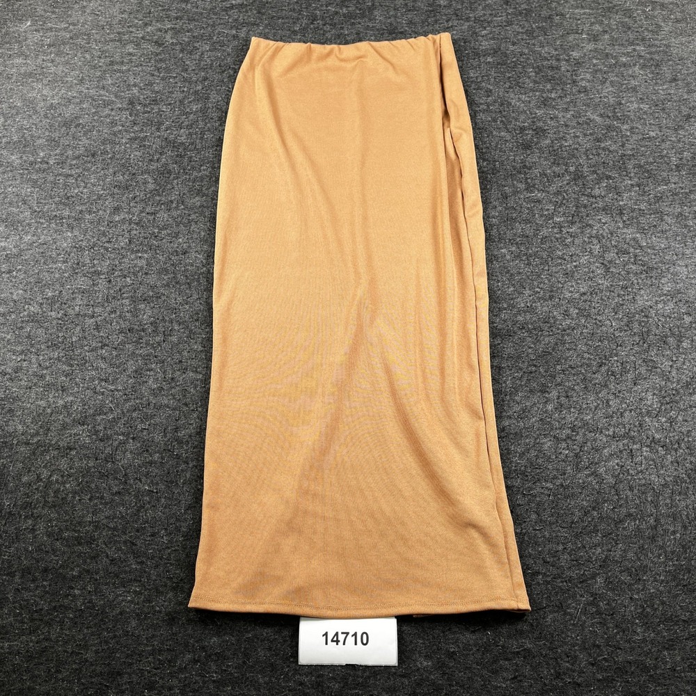 Annice Maxi Skirt Womens L Tan Excellent Ribbed Knit Back Slit Column